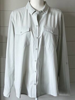 Eddie Bauer Green Classic Fit Long Sleeve Button Up Departure Shirt XL Women's